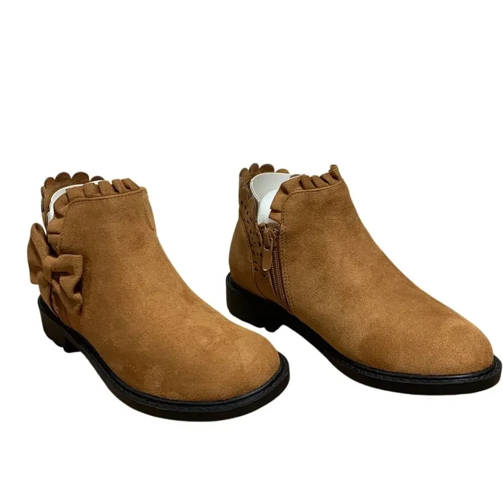 ZBY Little Girls Size 1 Light Brown Ankle Boots Round Closed Toe Size Zip Shoes